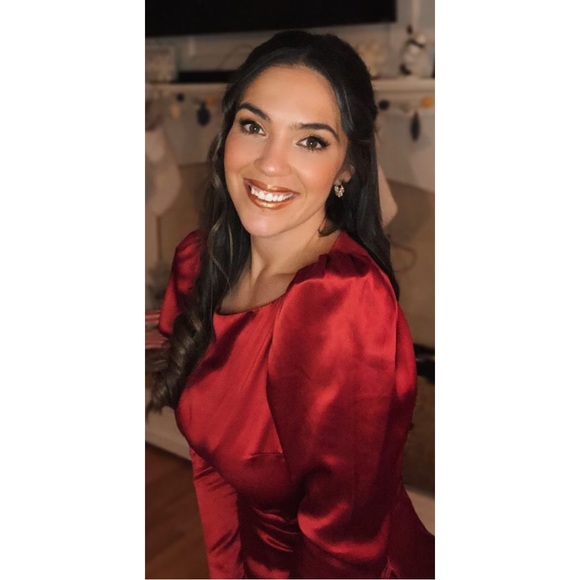 Reformation Red Silk Puff BoatNeck Midi: PRINCESSCORE COTTAGECORE ROYALCORE - Picture 14 of 15